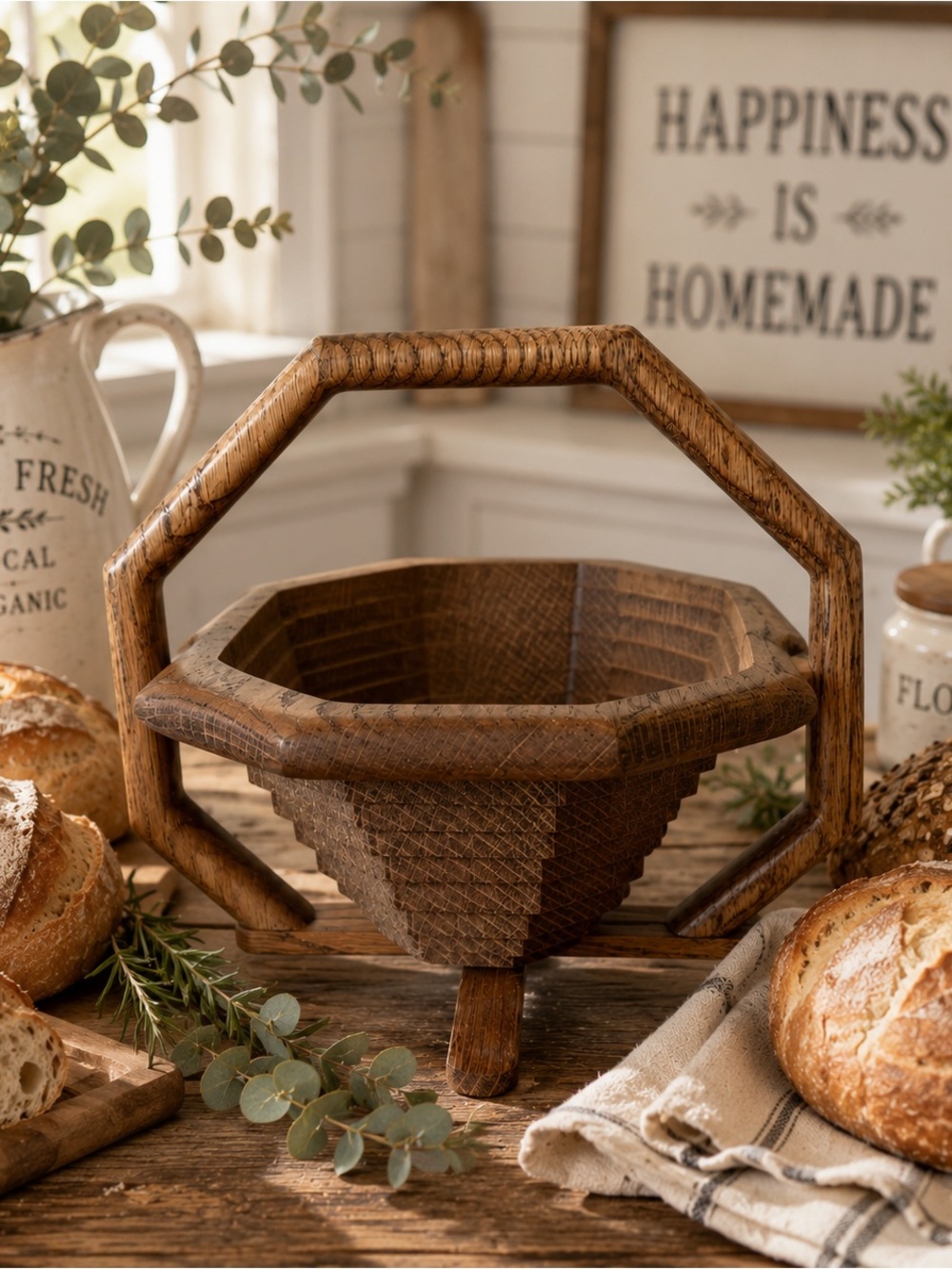 Vintage Folding Wooden Trivet Basket Handmade Expandable Fruit Bread Basket